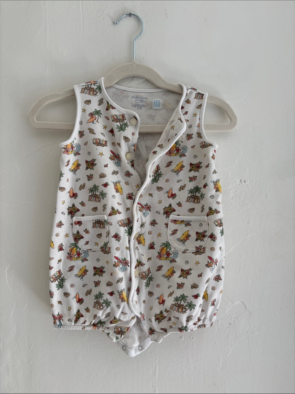 Ralph Lauren Cream Tropical Print Sleeveless Romper 12-18M